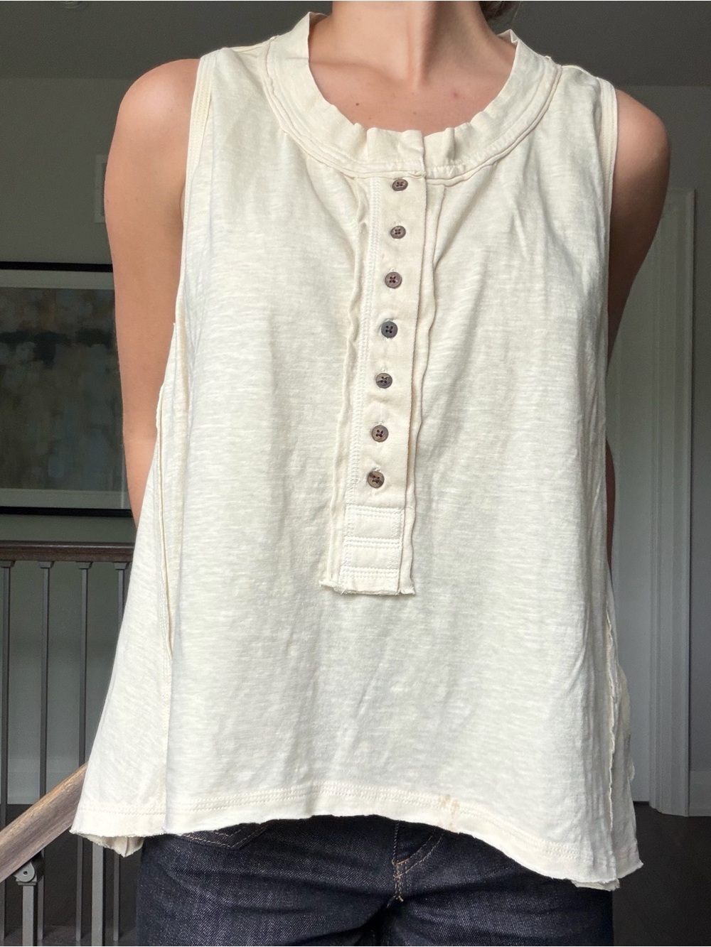 We The Free Cream Button-Front Henley Tank